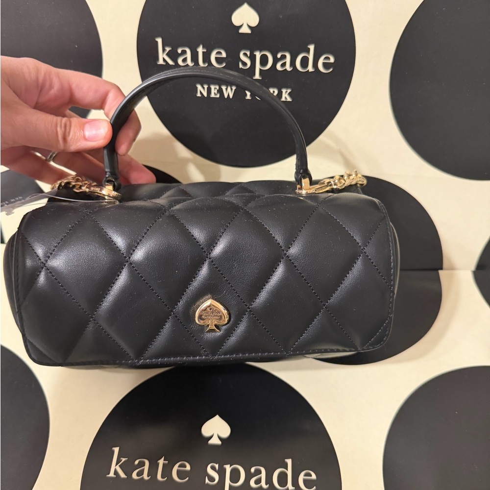 kate spade Black Quilted Mini Barrel Top-Handle Bag with Gold Spade Accent